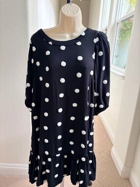 BLU PEPPER Black and white polka dot Dress w/swing hem, buttons down the back.